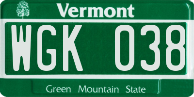 VT license plate WGK038