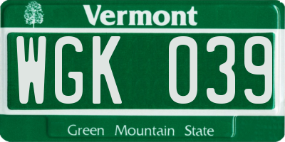 VT license plate WGK039