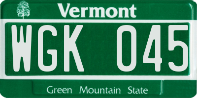 VT license plate WGK045