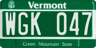 VT license plate WGK047
