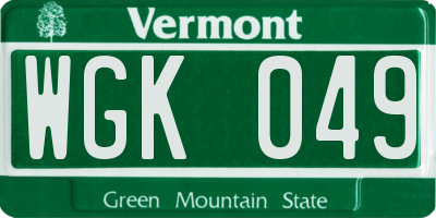 VT license plate WGK049