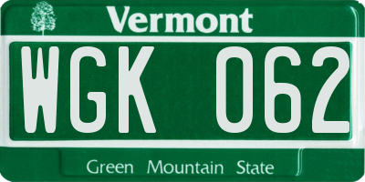 VT license plate WGK062