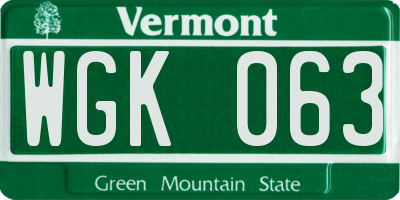 VT license plate WGK063