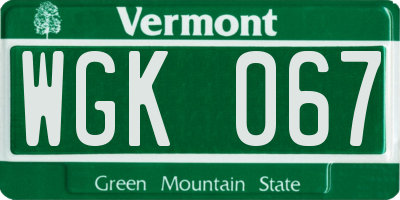 VT license plate WGK067
