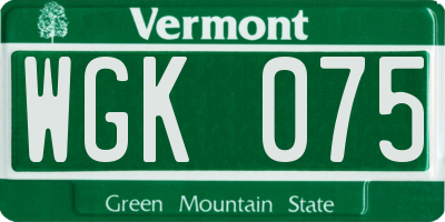 VT license plate WGK075