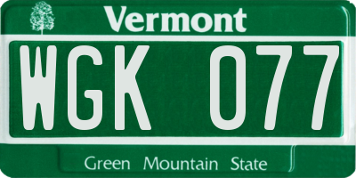 VT license plate WGK077