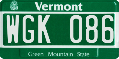 VT license plate WGK086