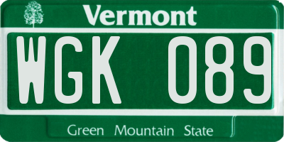 VT license plate WGK089