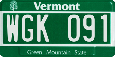 VT license plate WGK091