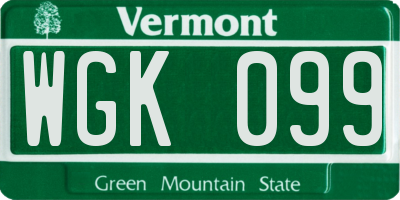 VT license plate WGK099