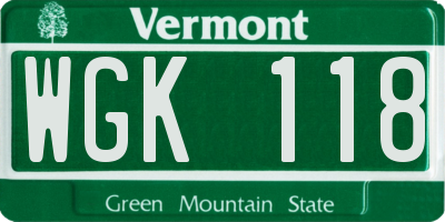 VT license plate WGK118