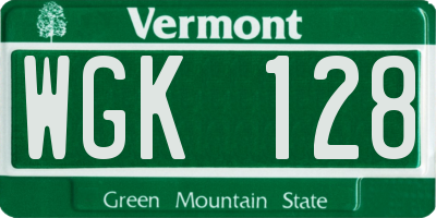 VT license plate WGK128