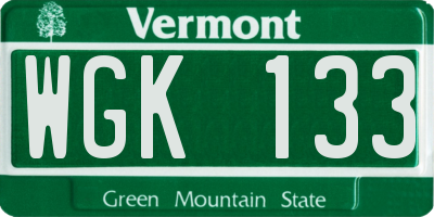 VT license plate WGK133