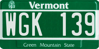 VT license plate WGK139