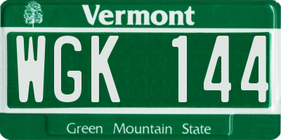 VT license plate WGK144