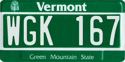 VT license plate WGK167