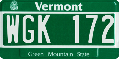 VT license plate WGK172