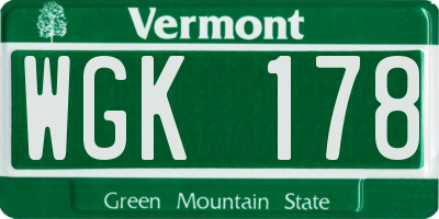 VT license plate WGK178