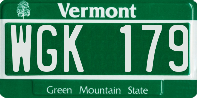 VT license plate WGK179
