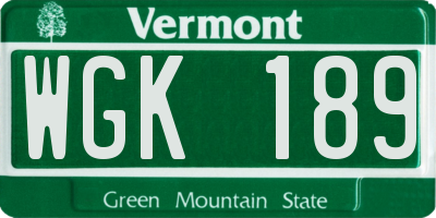 VT license plate WGK189