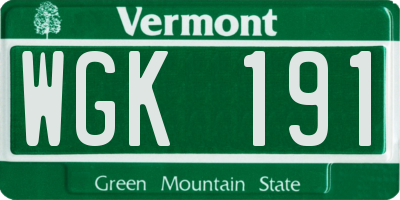 VT license plate WGK191
