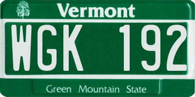 VT license plate WGK192