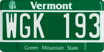 VT license plate WGK193