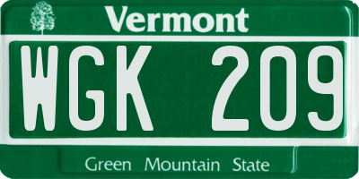 VT license plate WGK209