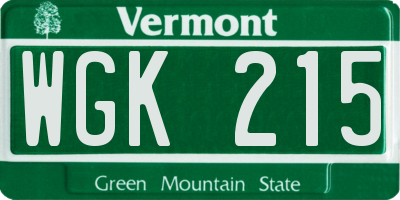 VT license plate WGK215