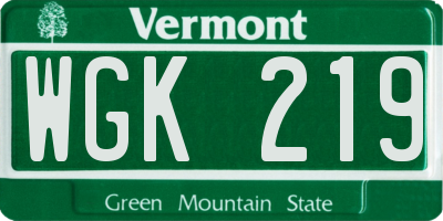 VT license plate WGK219