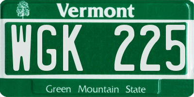 VT license plate WGK225