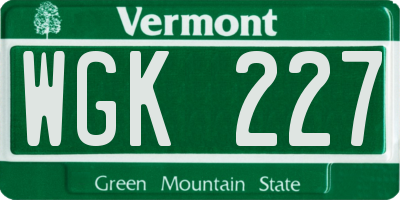 VT license plate WGK227