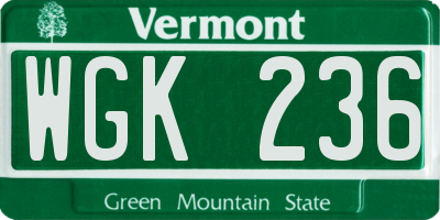 VT license plate WGK236