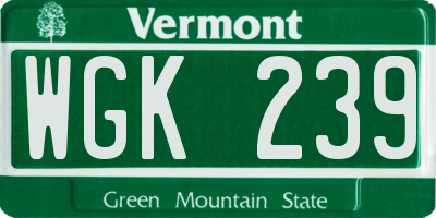 VT license plate WGK239