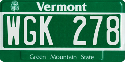 VT license plate WGK278