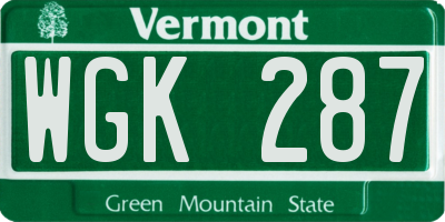VT license plate WGK287
