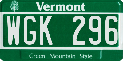 VT license plate WGK296