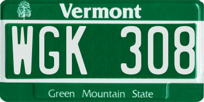 VT license plate WGK308