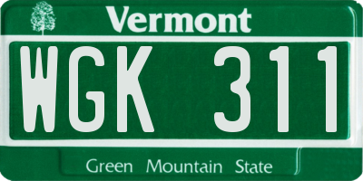 VT license plate WGK311