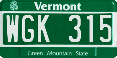 VT license plate WGK315