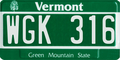 VT license plate WGK316