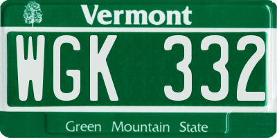 VT license plate WGK332