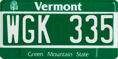 VT license plate WGK335