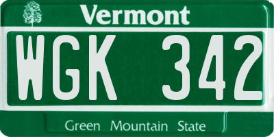 VT license plate WGK342