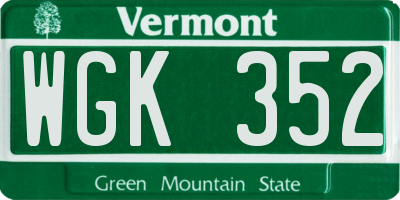 VT license plate WGK352