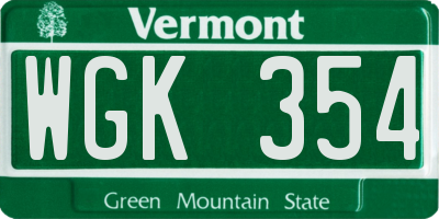 VT license plate WGK354