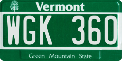 VT license plate WGK360