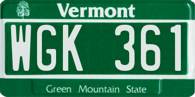 VT license plate WGK361