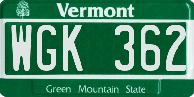 VT license plate WGK362