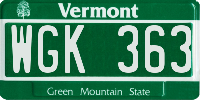 VT license plate WGK363